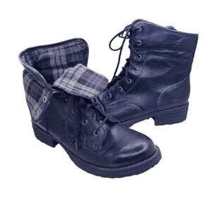 BOC Born Saturn Black Faux Leather Combat Moto Ankle Boots Women's Size 8